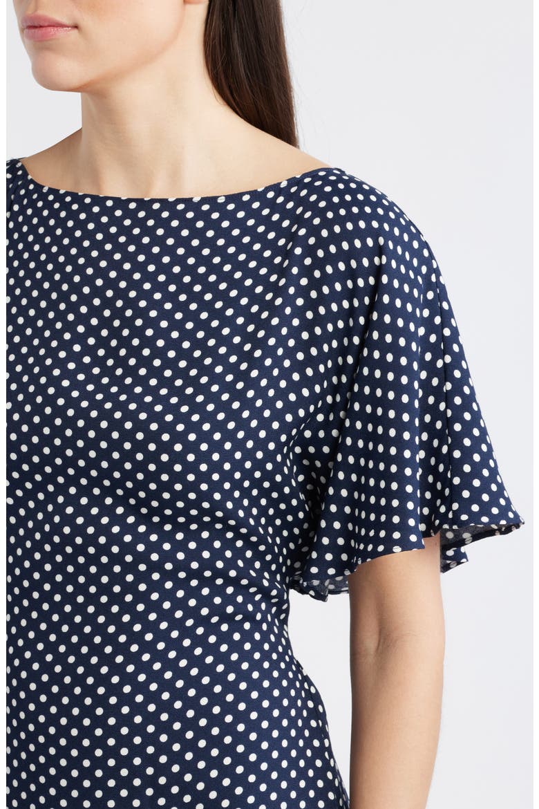 Maeva Polka Dot Flutter Sleeve Midi Dress, Alternate, color, DREAM DOT