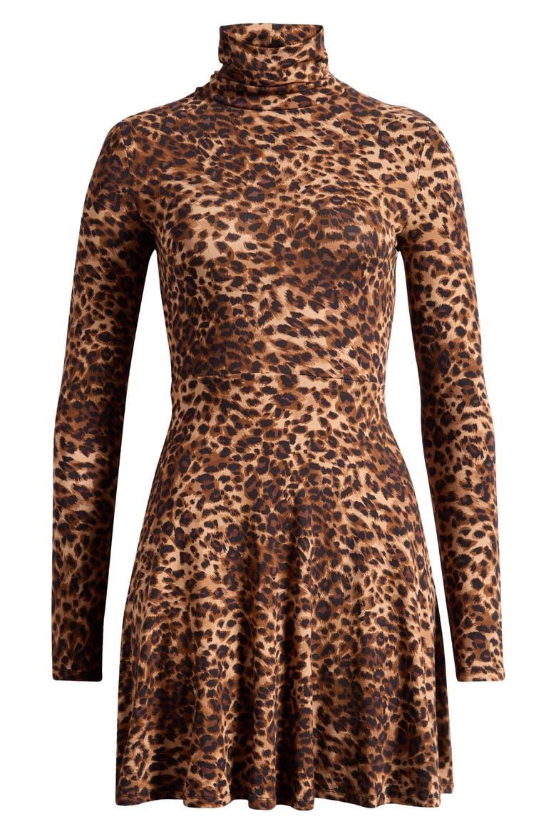 Leopard Print Turtleneck Long Sleeve Minidress, Alternate, color, BROWN MULTI