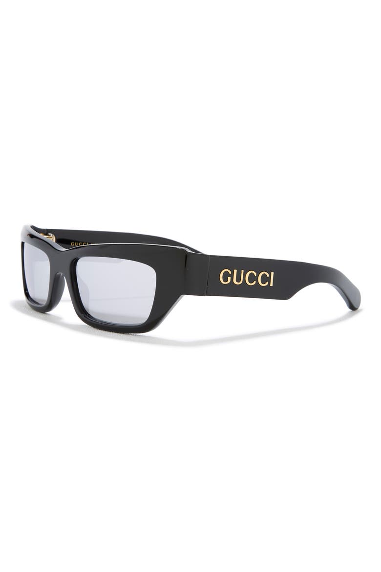 55mm Rectangular Sunglasses, Alternate, color, BLACK BLACK SILVER
