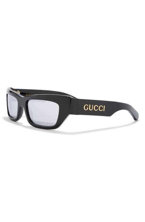 Gucci 55mm Rectangular Sunglasses In Black Black Silver