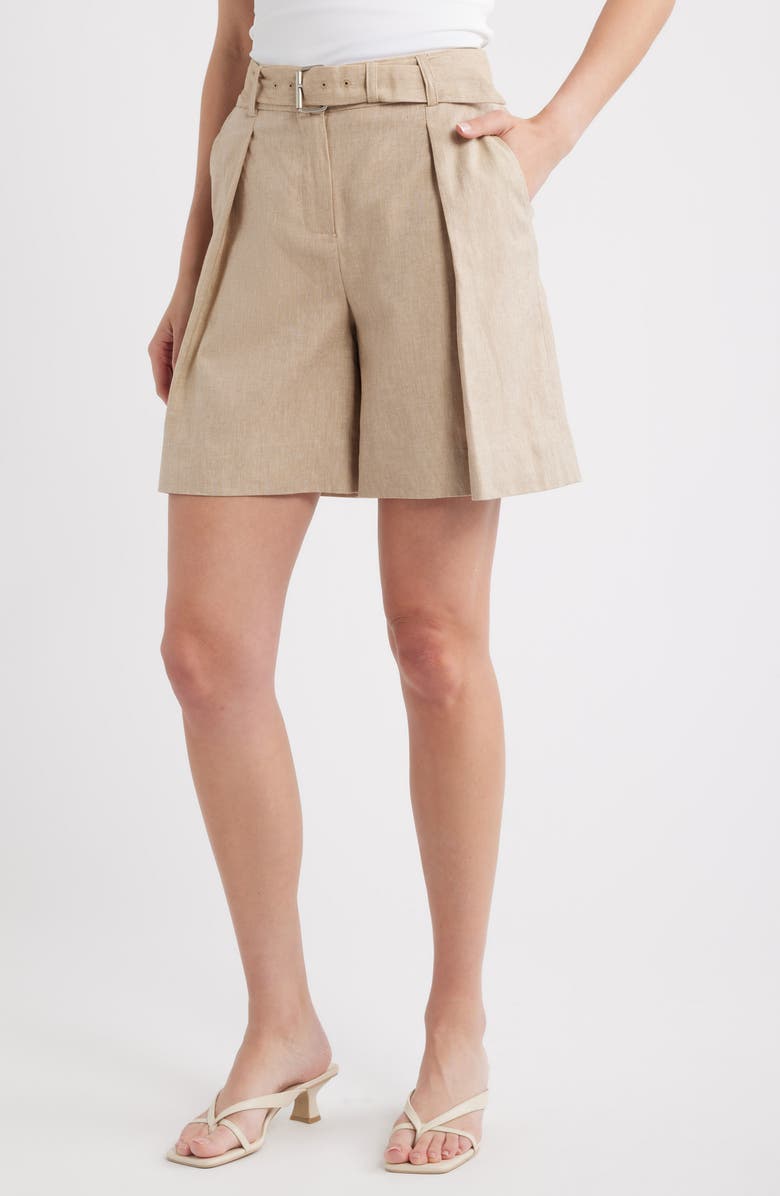 Halogen<sup>®</sup> Belted Pleated Longer Length Shorts, Main, color, Pebble