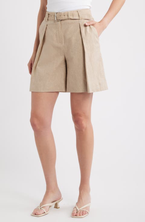 Belted Pleated Longer Length Shorts (Petite)