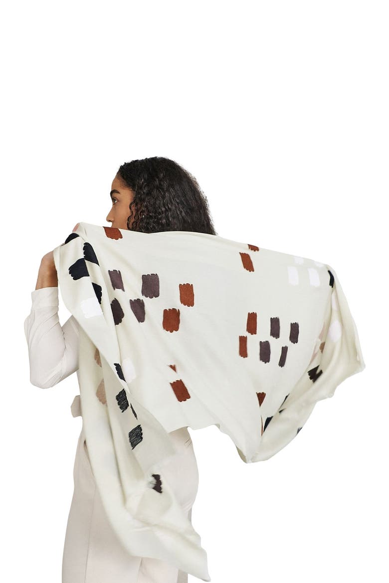 Dahlia Hand Embroidered Hand Woven Scarf, Alternate, color, Off White