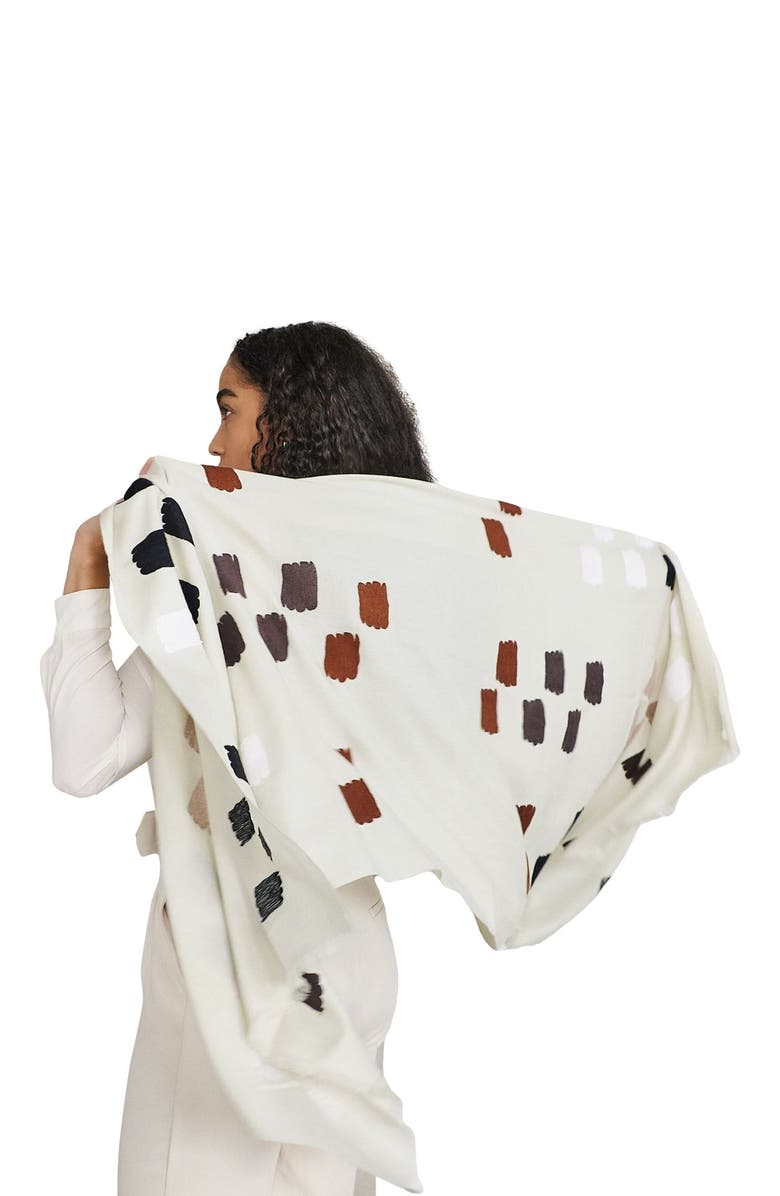 Studio Variously Dahlia Hand Embroidered Hand Woven Scarf, Alternate, color, Off White