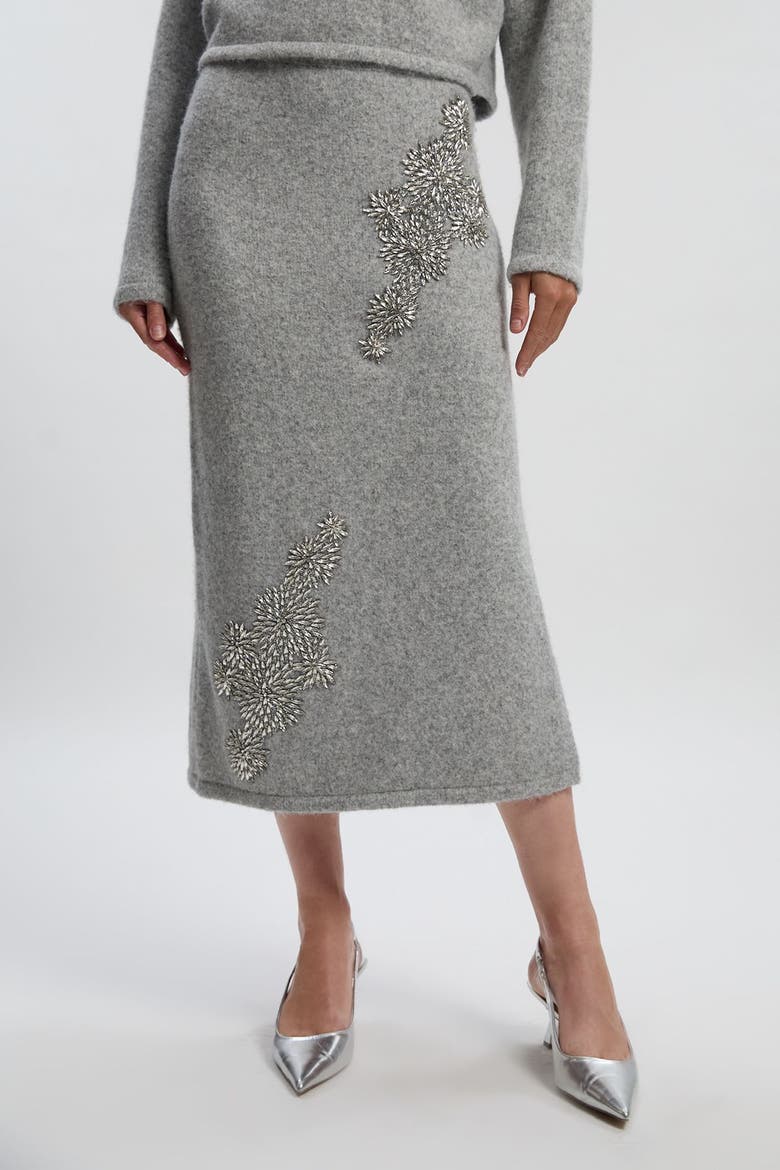 Wool Embellished Pencil Midi Skirt, Alternate, color, Grey