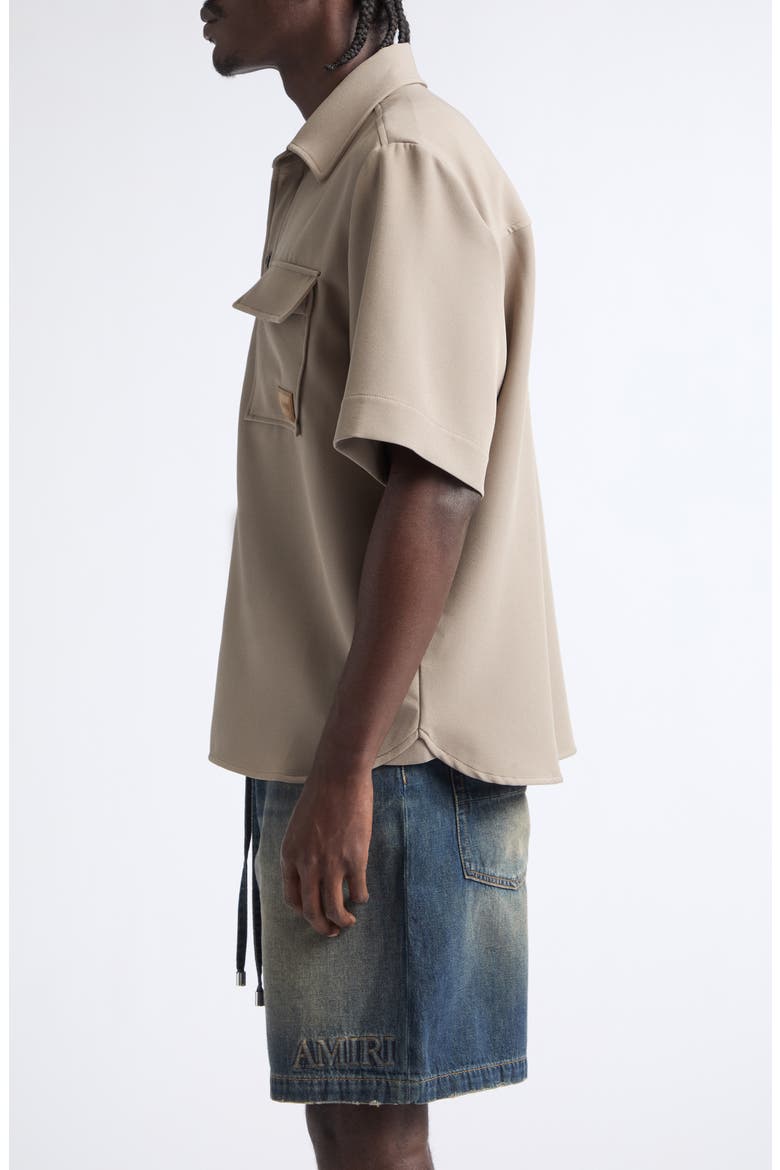 Logo Patch Short Sleeve Stretch Cady Button-Up Shirt, Alternate, color, DARK SAND