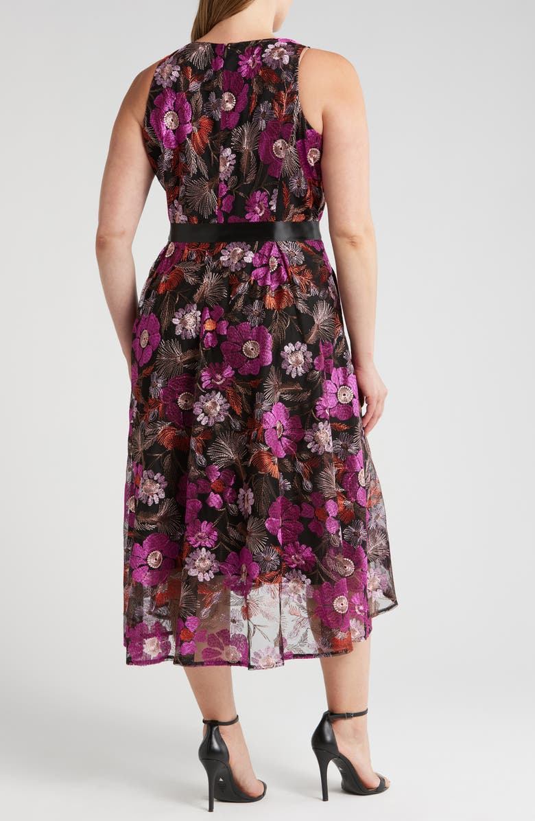Tahari ASL Floral Embroidery Sleeveless Midi Dress, Alternate, color, 