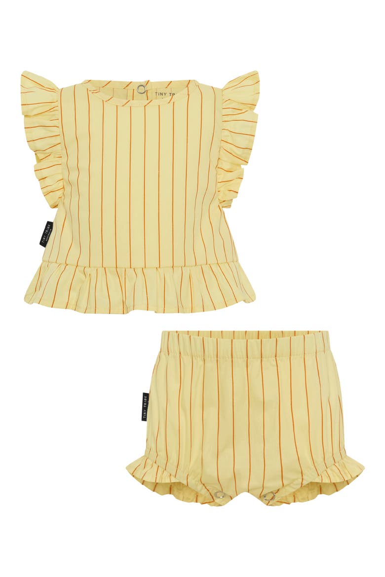 Lolly Stripe Ruffle Cotton Top & Bloomers Set, Main, color, YELLOW