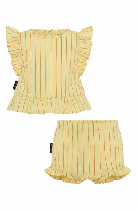 TINY TRIBE Lolly Stripe Ruffle Cotton Top & Bloomers Set