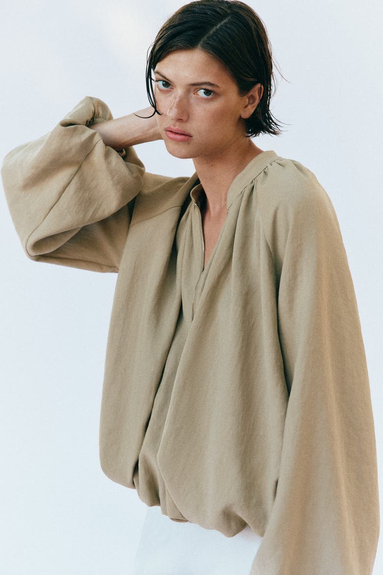 Bubble-hem Jacket With Scarf, Alternate, color, Beige