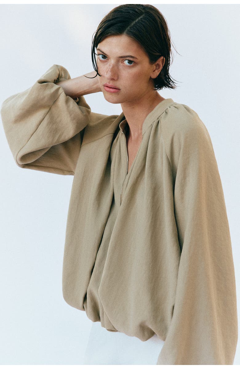 H&M Bubble-hem Jacket With Scarf, Alternate, color, Beige