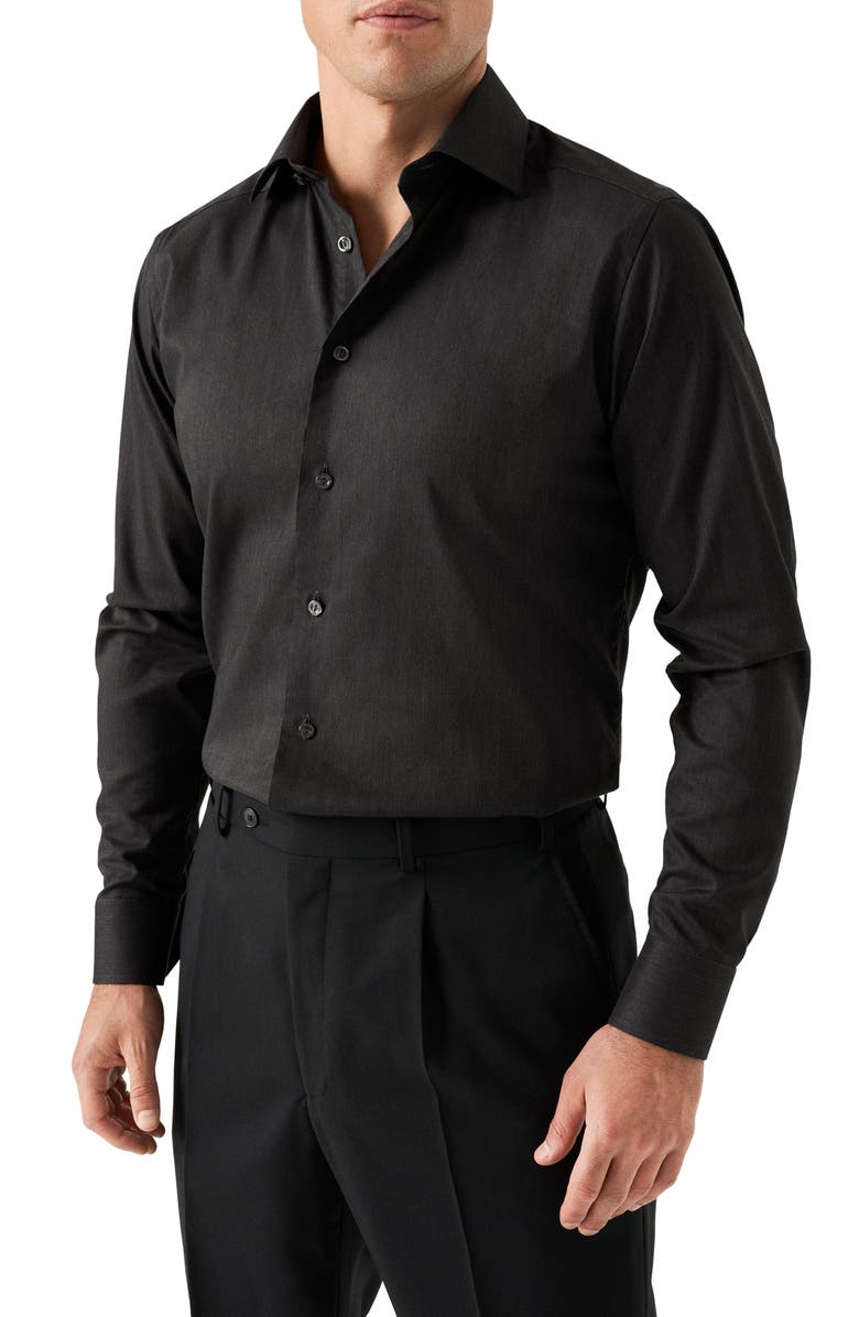 Eton Slim Fit Cotton Herringbone Flannel Dress Shirt, Main, color, 