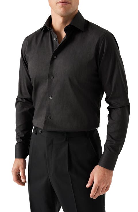 Slim Fit Cotton Herringbone Flannel Dress Shirt