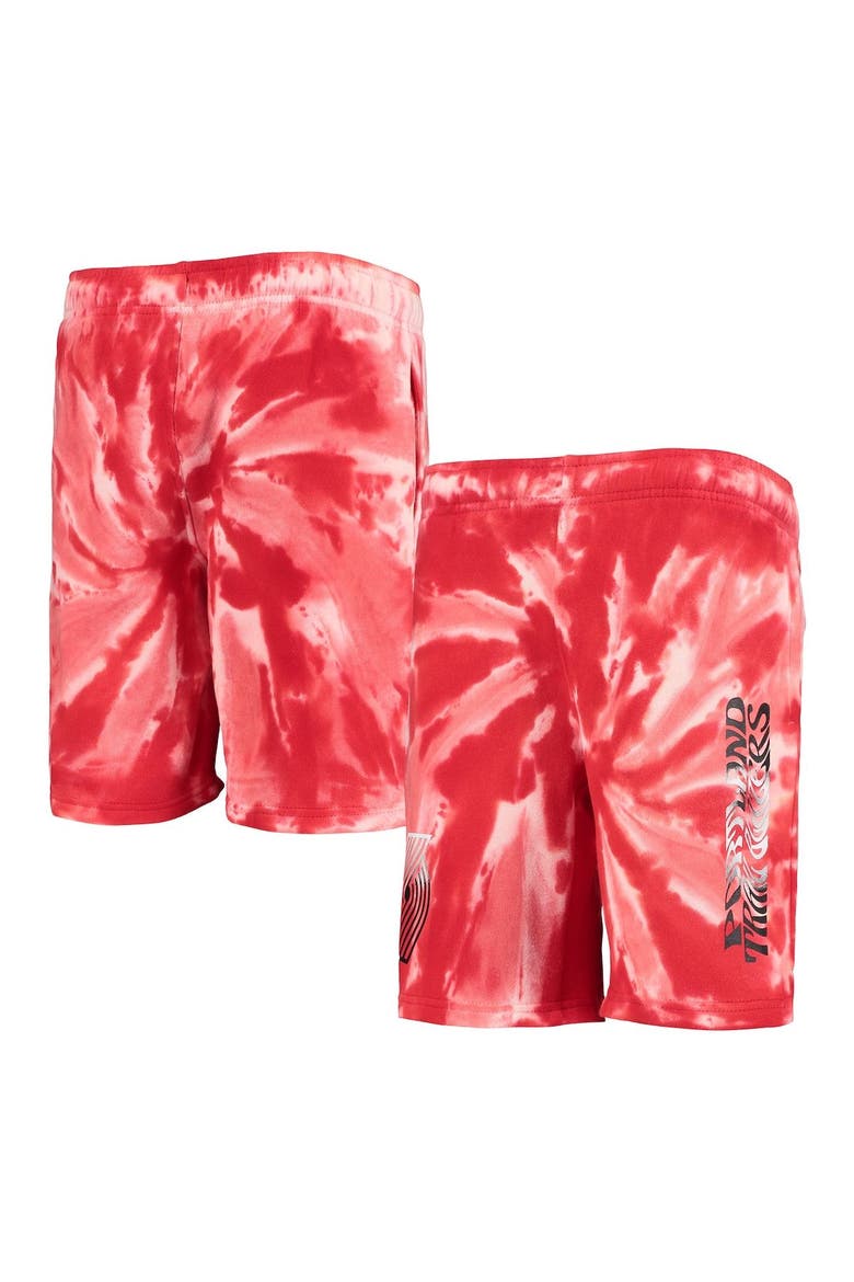 Youth Red Portland Trail Blazers Santa Monica Tie-Dye Shorts, Main, color, White