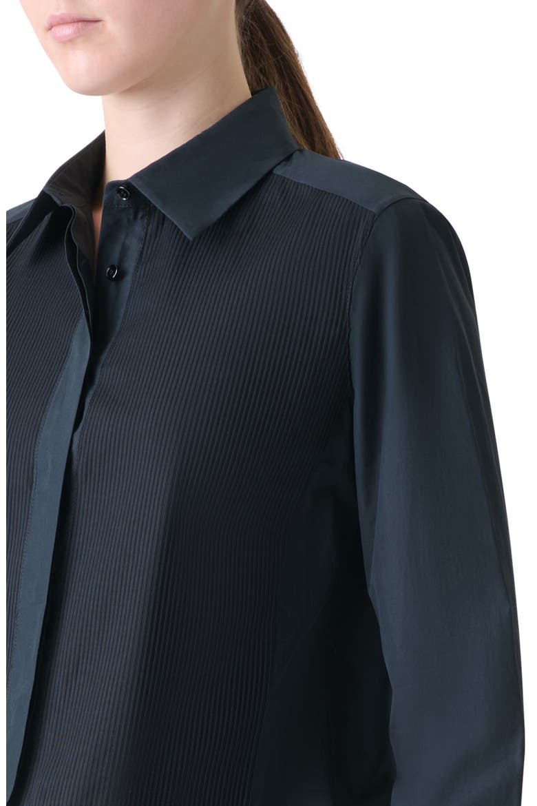 Pleat Front Crop Button-Up Shirt, Alternate, color, BLACK