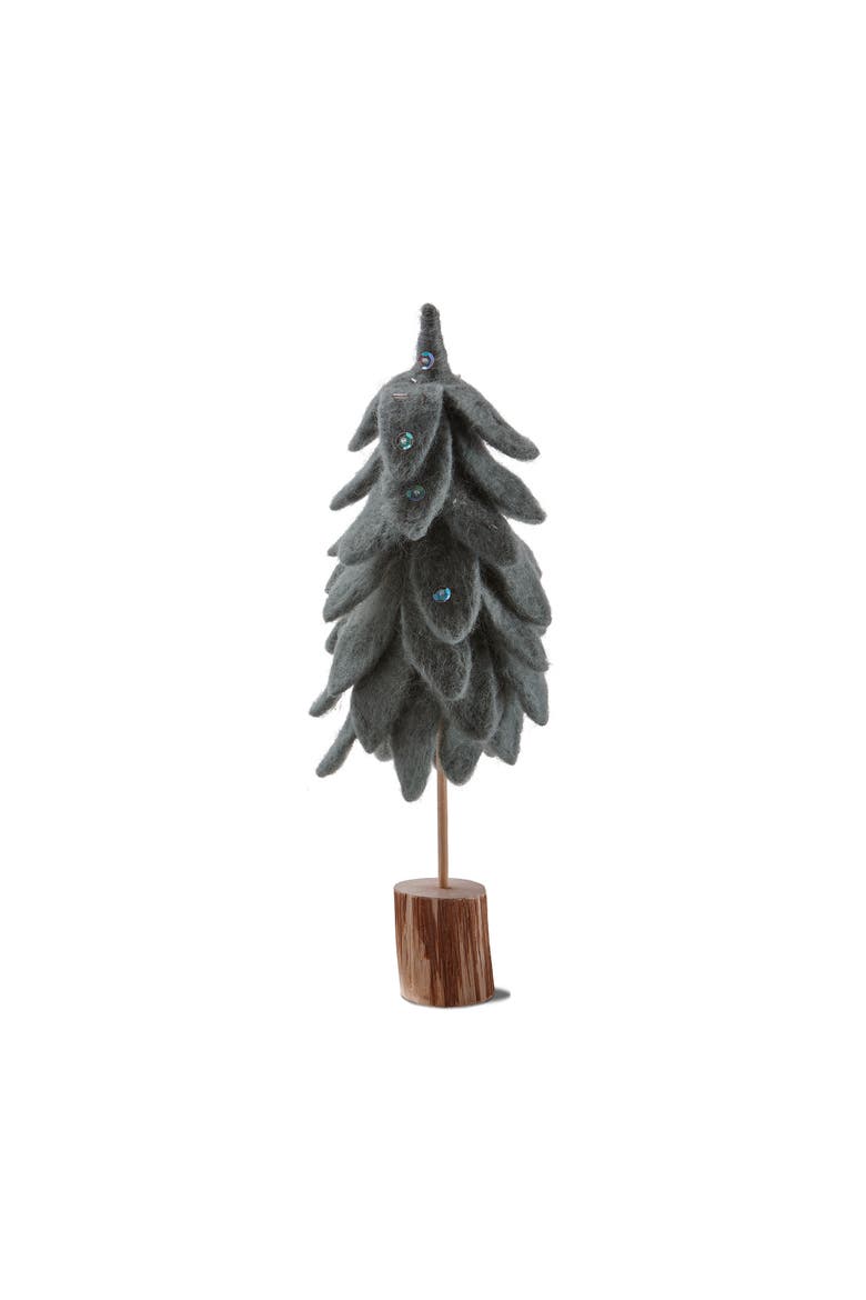 Wooly Felt Christmas Tree with Log Base - Dark Green Decor, Main, color, Green