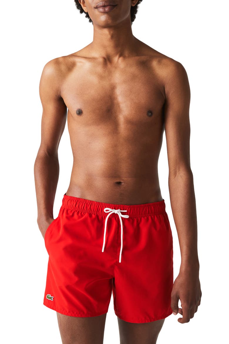Recycled Polyester Swim Trunks, Main, color, 528 RED/ NAVY BLUE