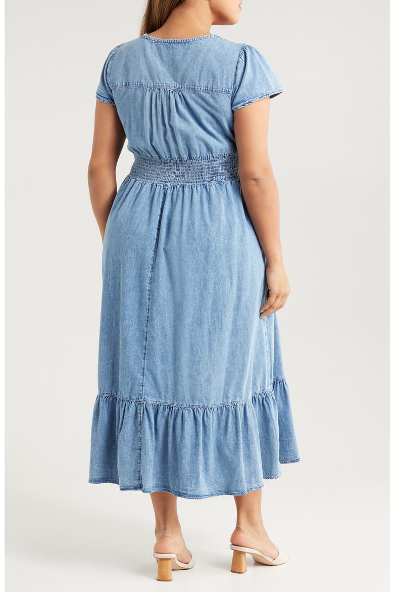 Smocked Waist Chambray Midi Dress, Alternate, color, LIGHT WASH