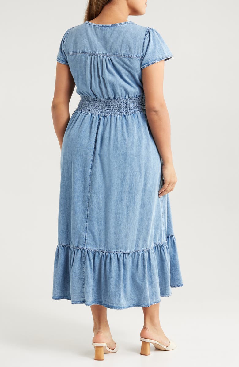 Treasure & Bond Smocked Waist Chambray Midi Dress, Alternate, color, Light Wash