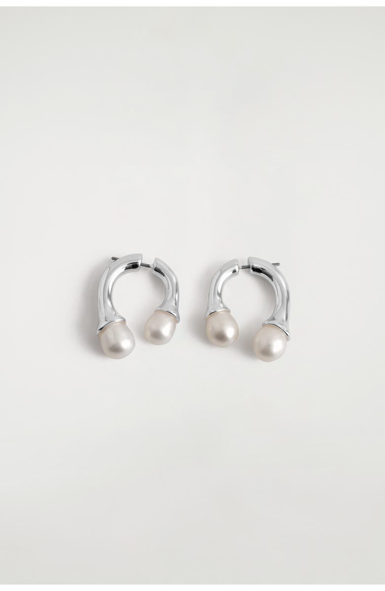 COS Arched Freshwater Pearl Earrings, Alternate, color, Silver
