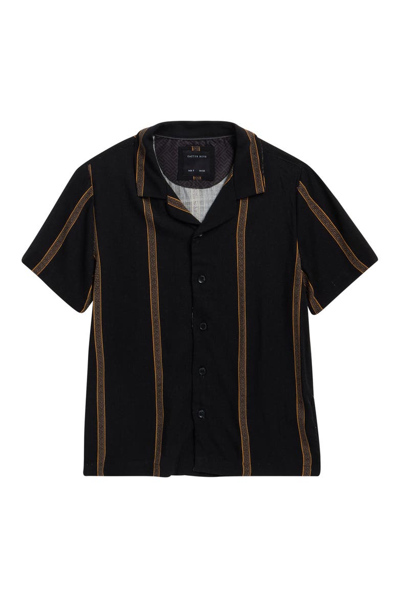 Kids' Textured Stripe Camp Shirt, Main, color, BLACK