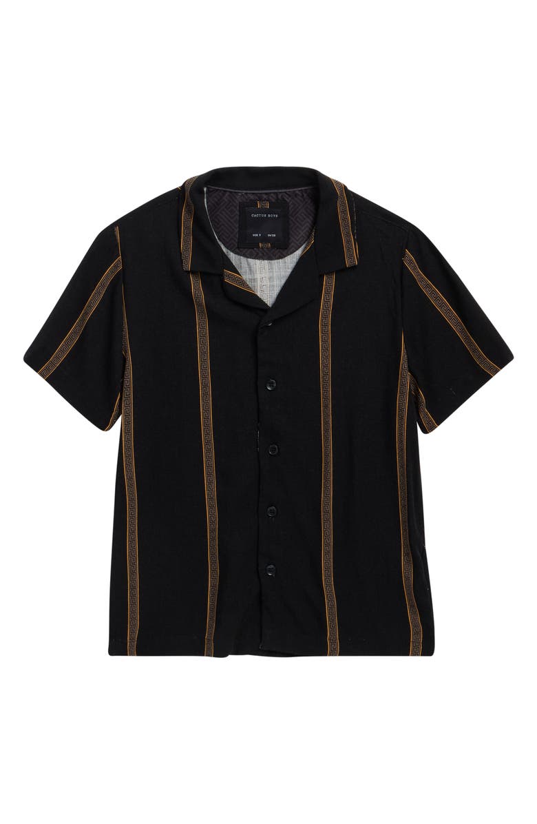 DENIM AND FLOWER Kids' Textured Stripe Camp Shirt, Main, color, Black