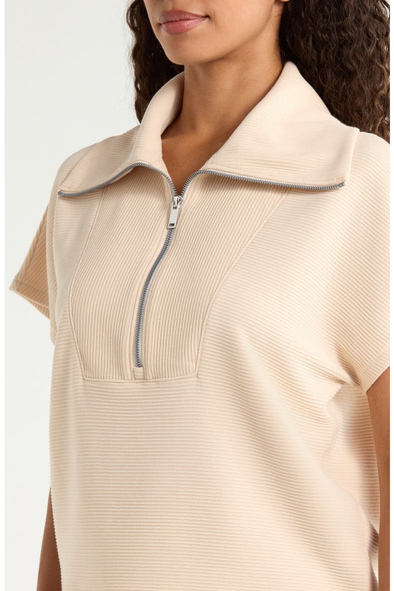 Rib Short Sleeve Half Zip Pullover, Alternate, color, TOASTED COCONUT