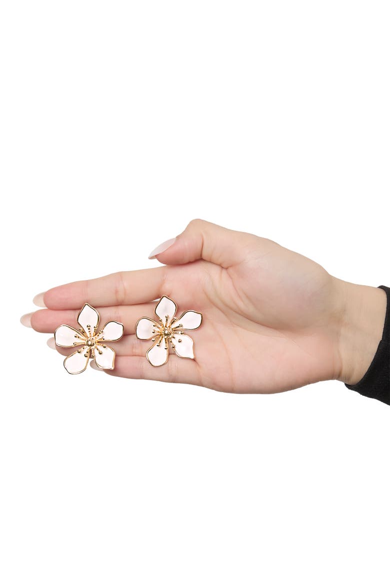 White Enamel Flower Earrings for Women, Gold-Tone Flower Stud Earrings, Alternate, color, Gold tone