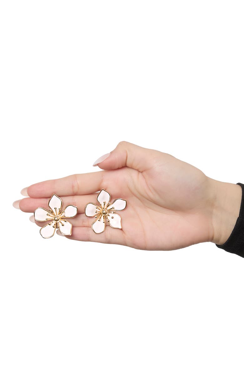 Jessica Simpson White Enamel Flower Earrings for Women, Gold-Tone Flower Stud Earrings, Alternate, color, Gold Tone