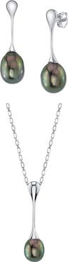 The Pearl Source Tahitian Pearl Long Teardrop Pendant & Earrings Set