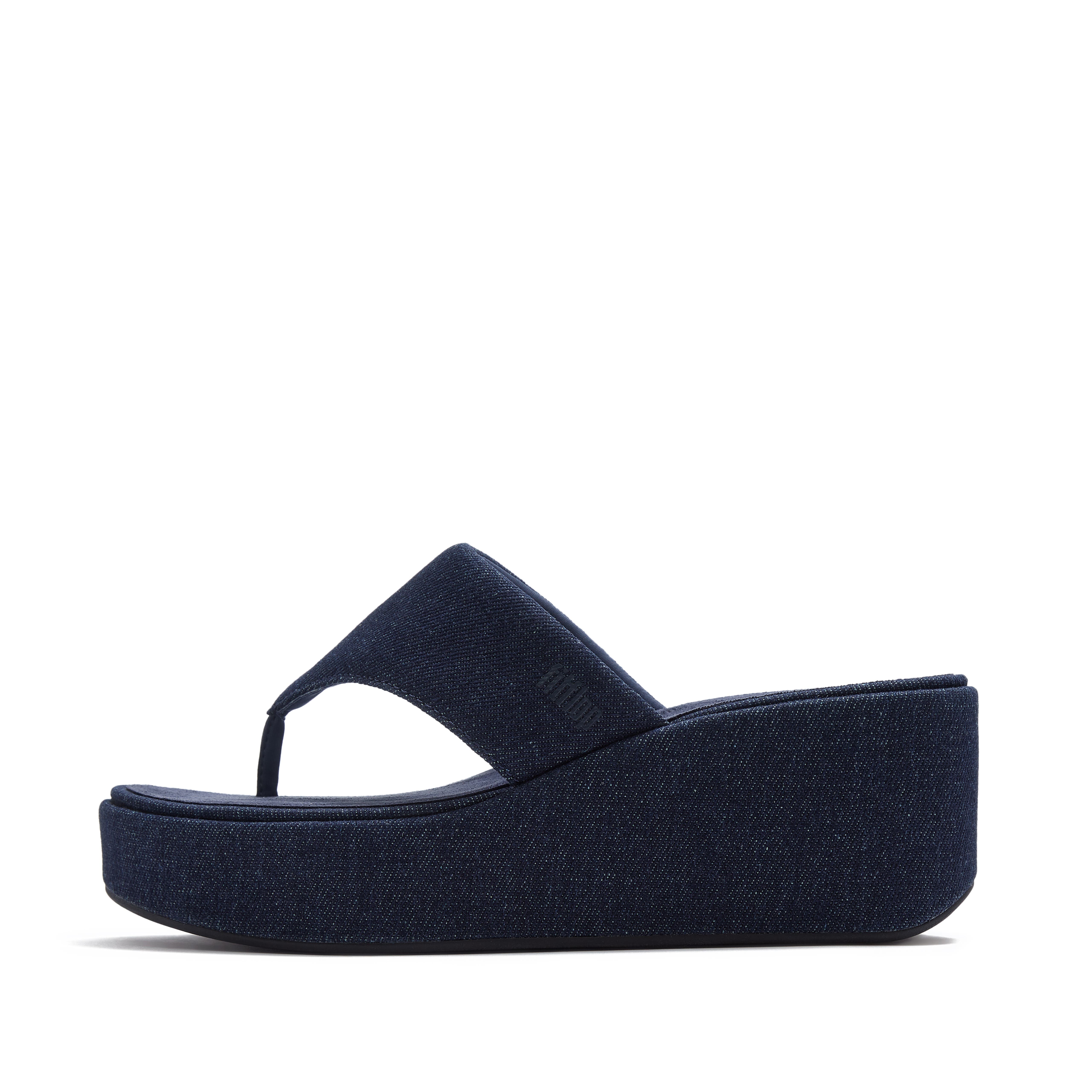 FitFlop Platfforms Denim Wedge Toe-Post, Alternate, color, Dark Denim