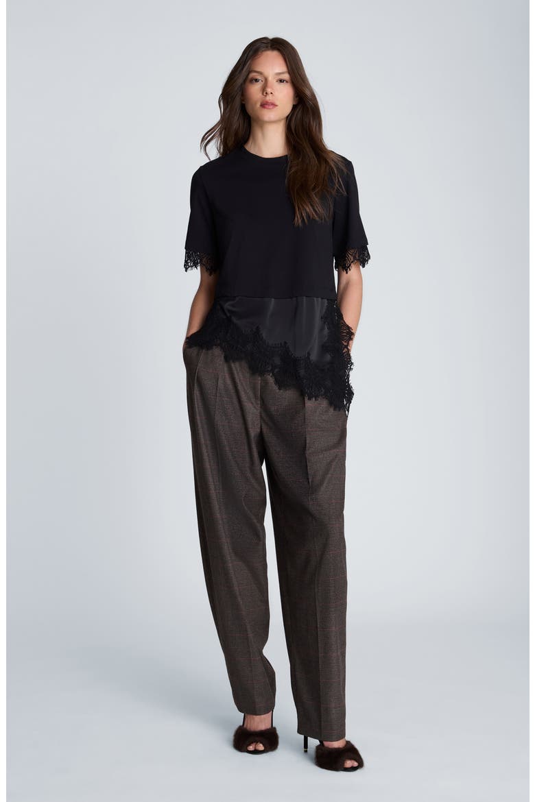 Lace Detail Layered Cotton T-shirt, Alternate, color, BLACK