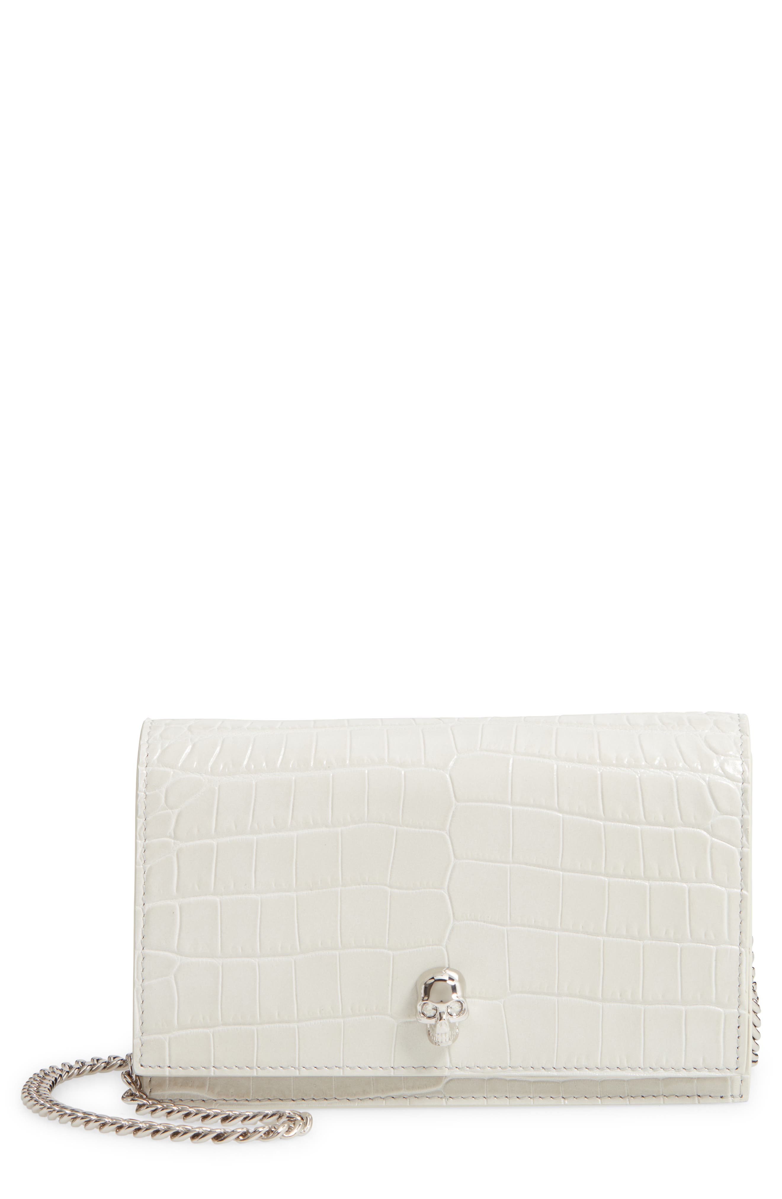 McQueen Alexander McQueen Mini Skull Croc Embossed Leather Shoulder Bag, Main, color, New Bone