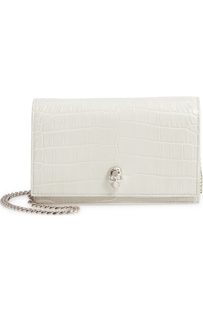 McQueen Alexander McQueen Mini Skull Croc Embossed Leather Shoulder Bag, Main, color, New Bone