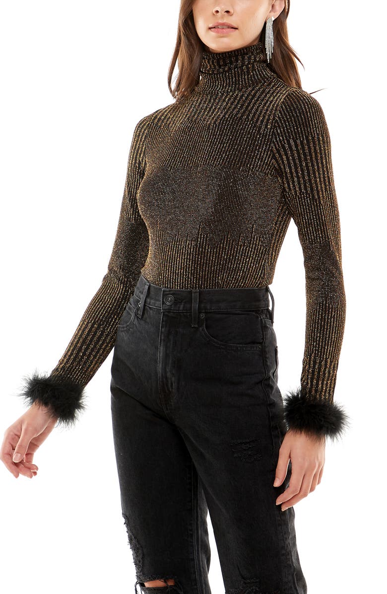 WAYF Besos Metallic Turtleneck Bodysuit, Alternate, color, 