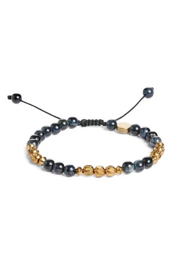 Caputo & Co Semiprecious Stone Beaded Slider Bracelet In Blue Tiger Eye