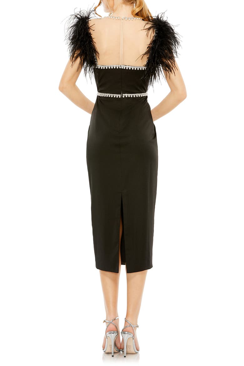 Feather Cap Sleeve Pearl Embellished Midi Dress, Alternate, color, BLACK