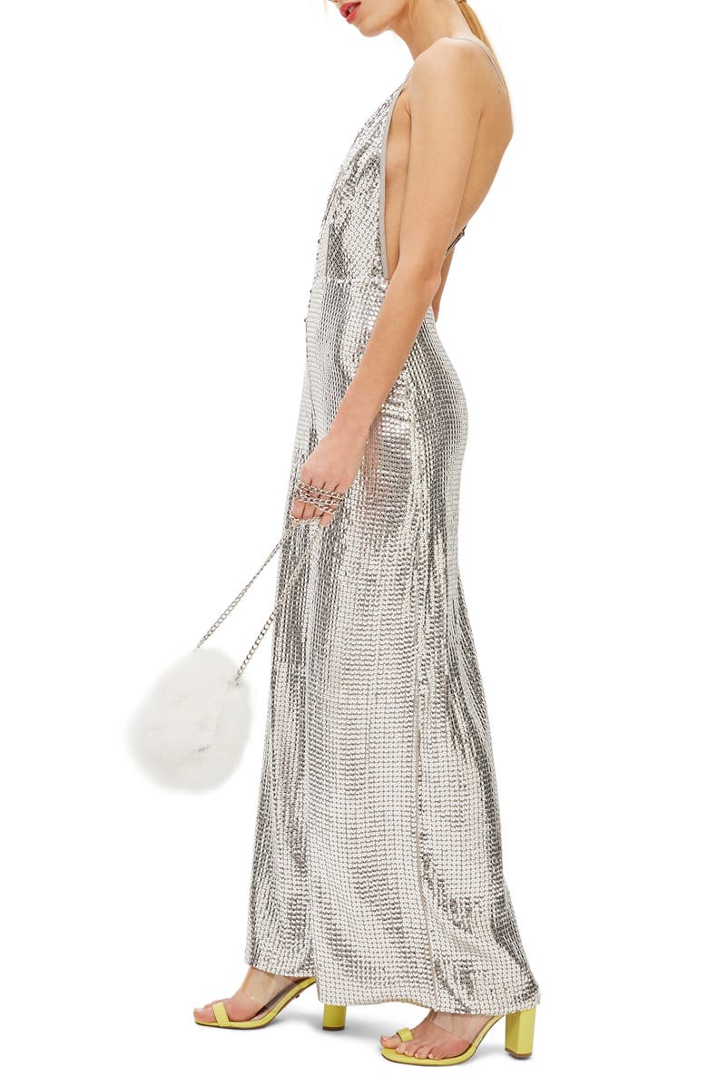 Topshop Sequin Jumpsuit, Alternate, color, 
