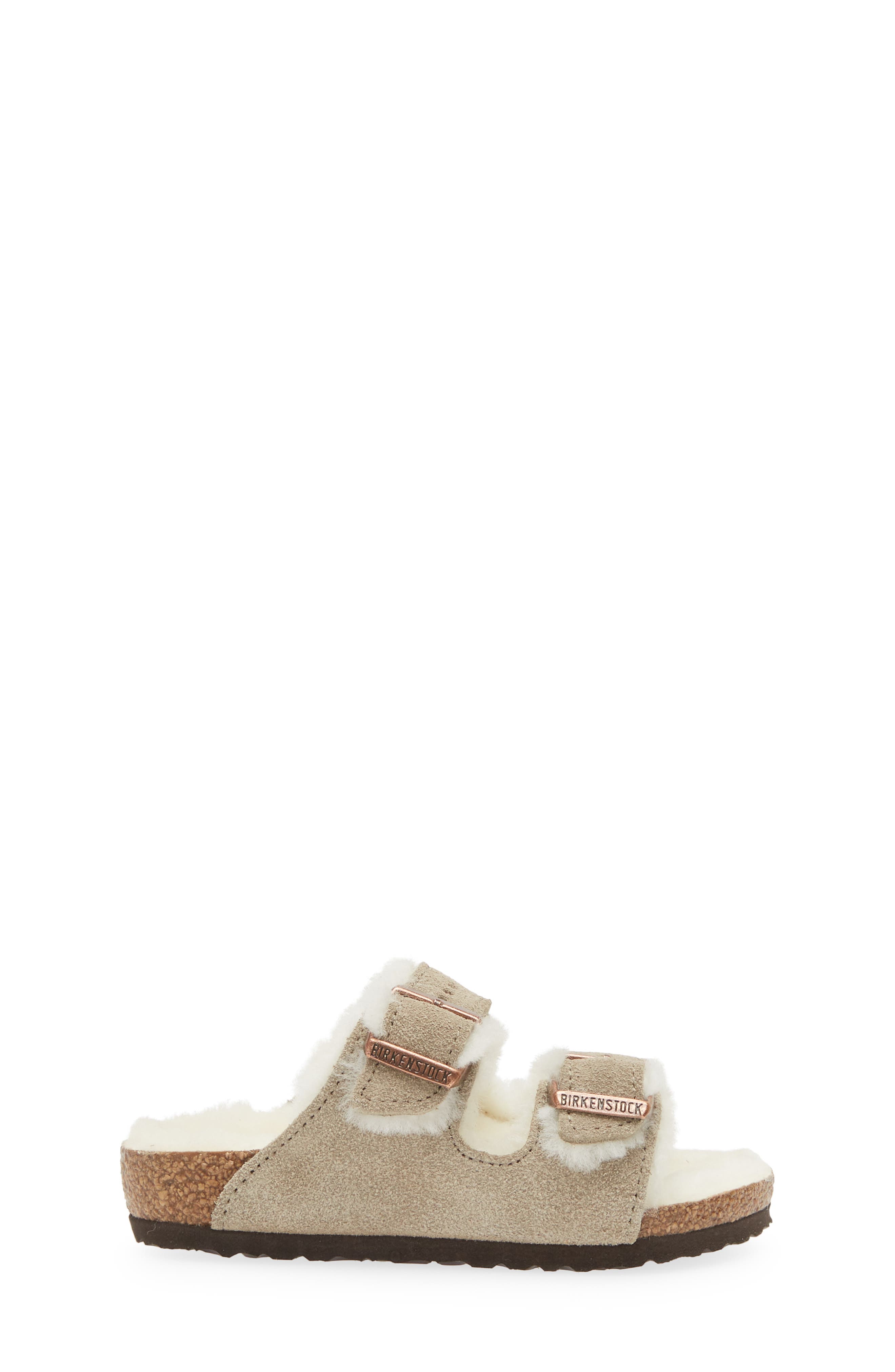 Birkenstock Kids' Arizona Genuine Shearling Lined Slide Sandal, Alternate, color, Taupe