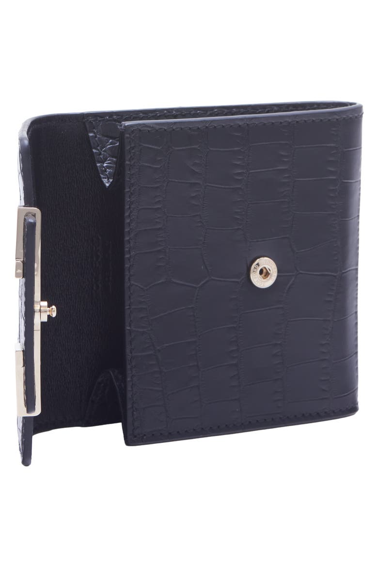 Aube Croc Embossed Leather Flap Card Case, Alternate, color, BLACK