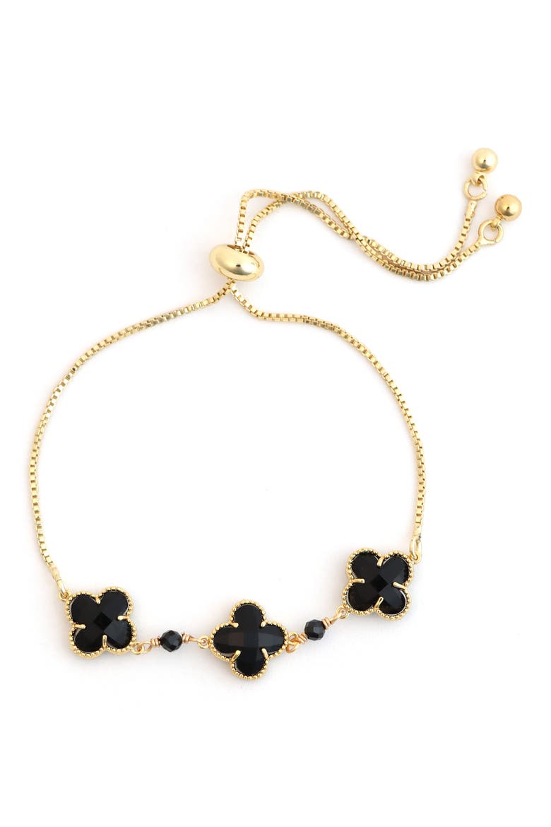 Black Crystal Clover Slider Bracelet, Main, color, BLACK
