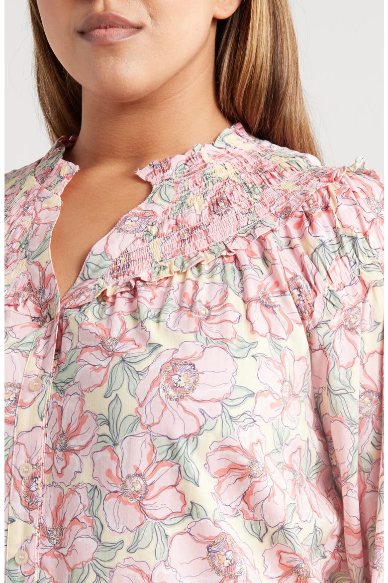 Print Smocked Yoke Top, Alternate, color, BUTTERCREAM/ SACHET PINK MULTI