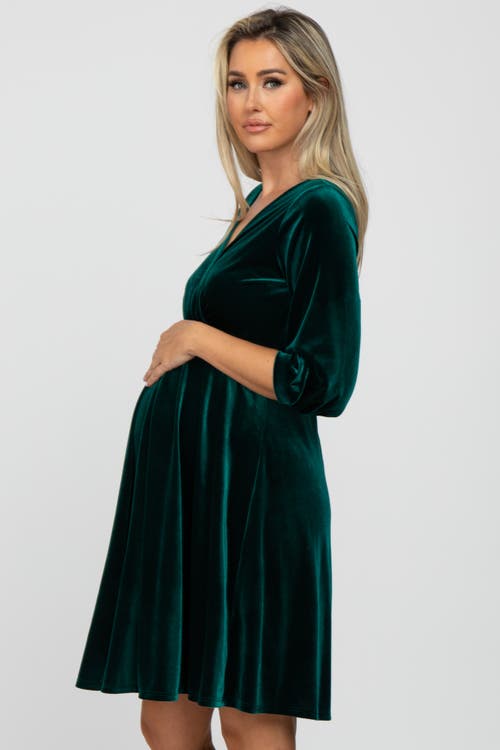 Pinkblush Velvet Wrap Front Babydoll Dress In Green