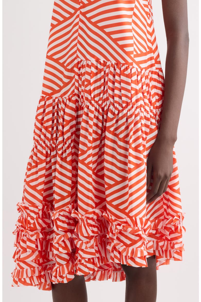 Demi Diamond Stripe Tiered Silk Dress, Alternate, color, RED
