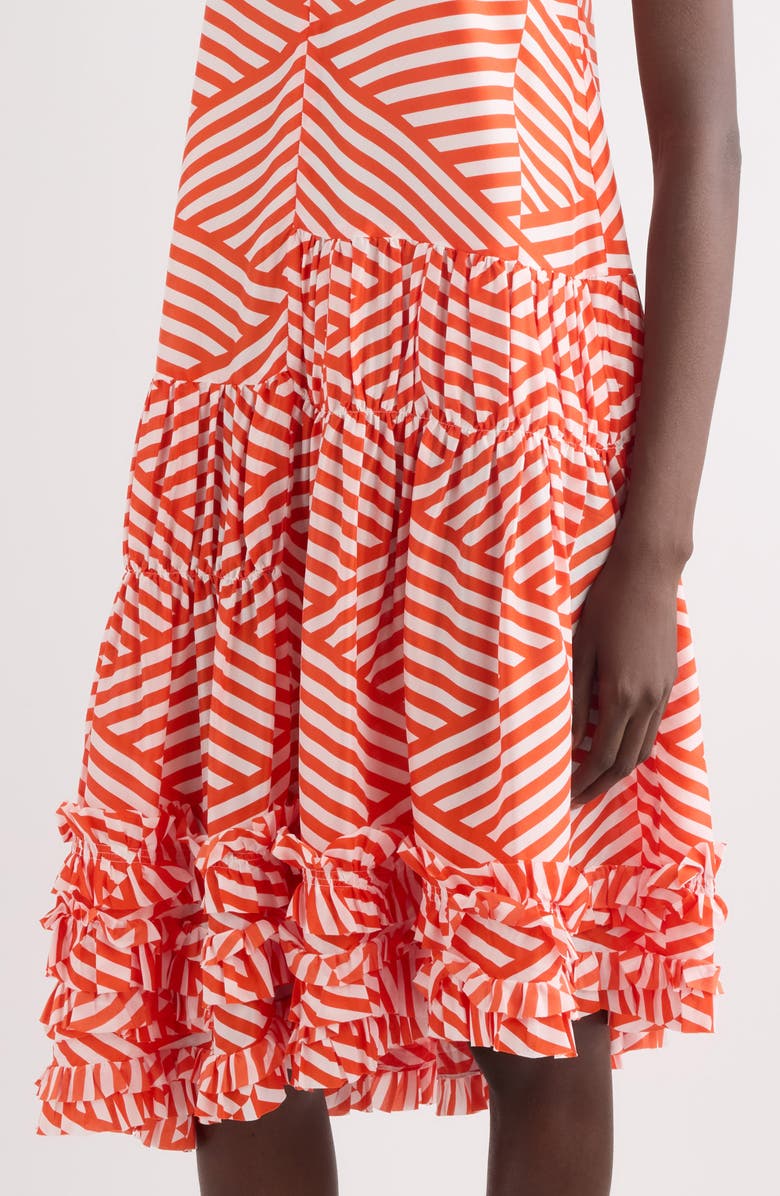 Dries Van Noten Demi Diamond Stripe Tiered Silk Dress, Alternate, color, Red
