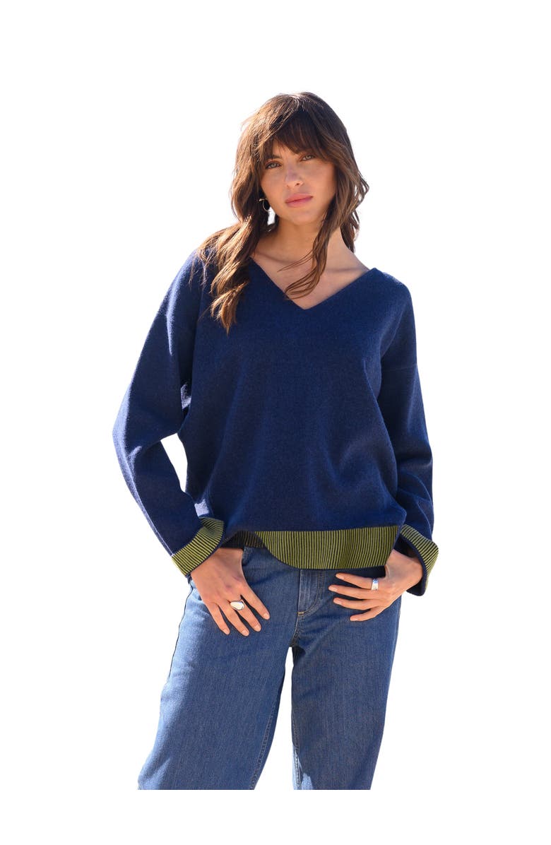 Celtic & Co. Ponte V-Neck Sweater, Main, color, Navy / Fennel