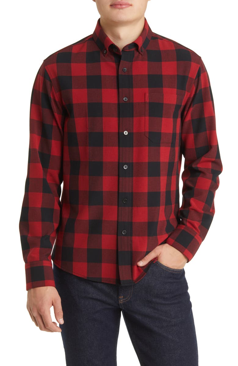Mizzen+Main Men's City Trim Fit Buffalo Check Stretch Flannel Button-Down Shirt, Main, color, 