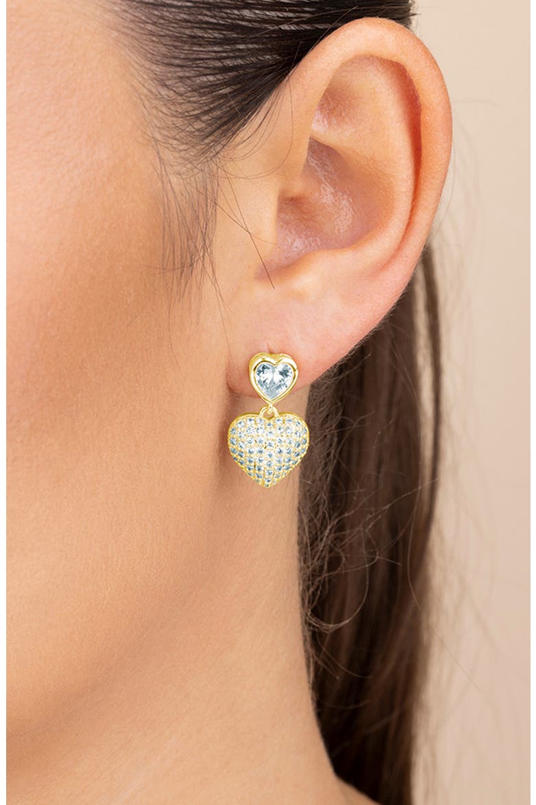 Double Heart Drop Earrings, Alternate, color, GOLD