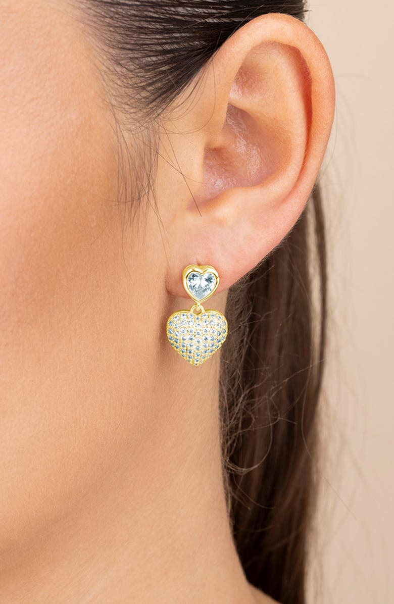 Sterling Forever Double Heart Drop Earrings, Alternate, color, Gold