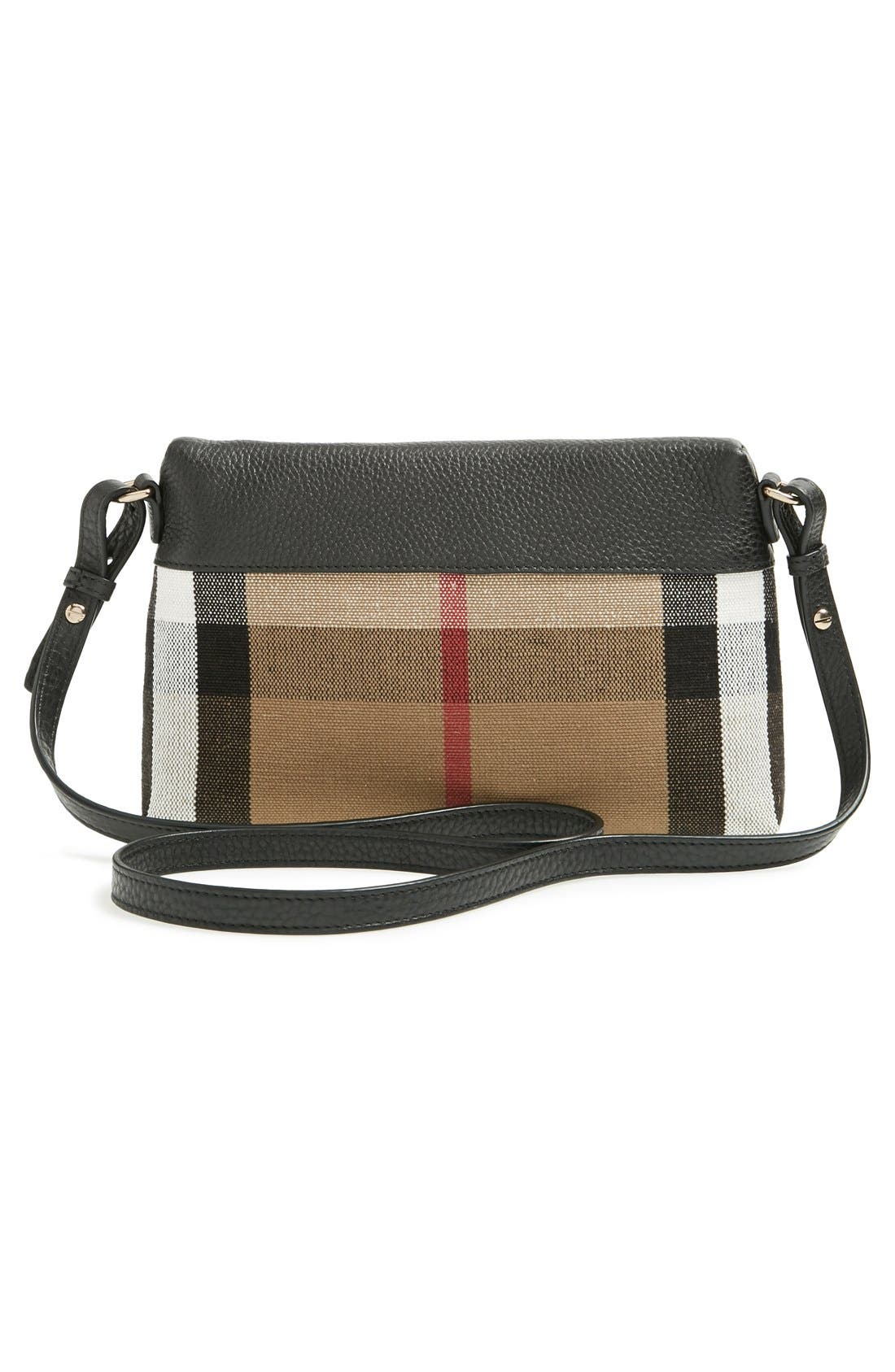 Burberry 'Small Farley' Canvas Check & Leather Clutch Bag, Alternate, color, 